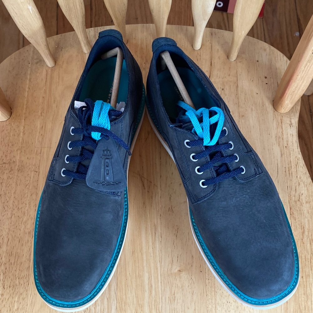 Rockport Navy Oxfords with Turquoise Laces